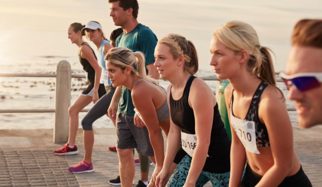 Marathon runners taking the position