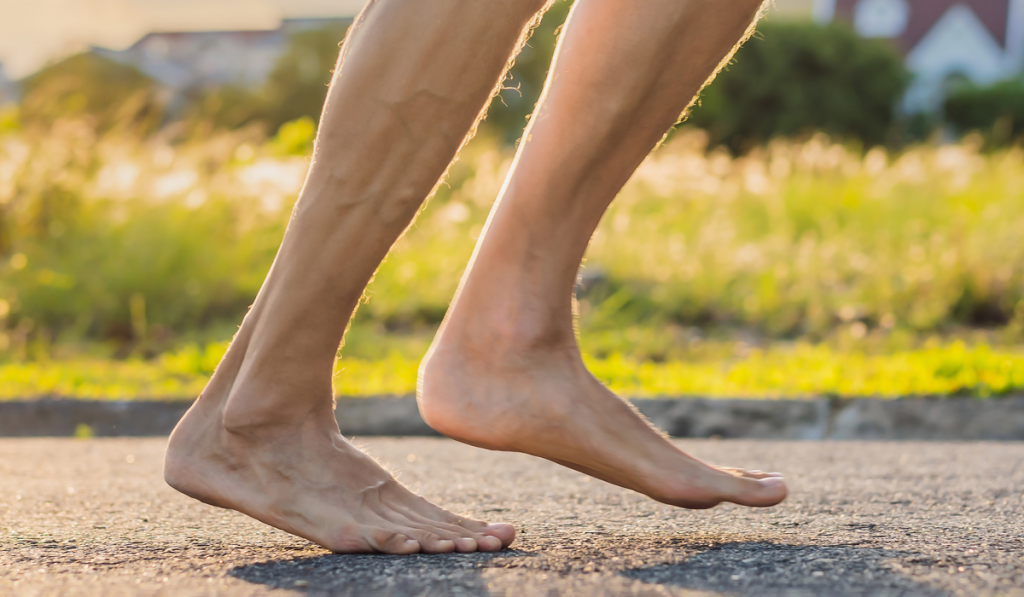  jogging on the asphalt without shoes